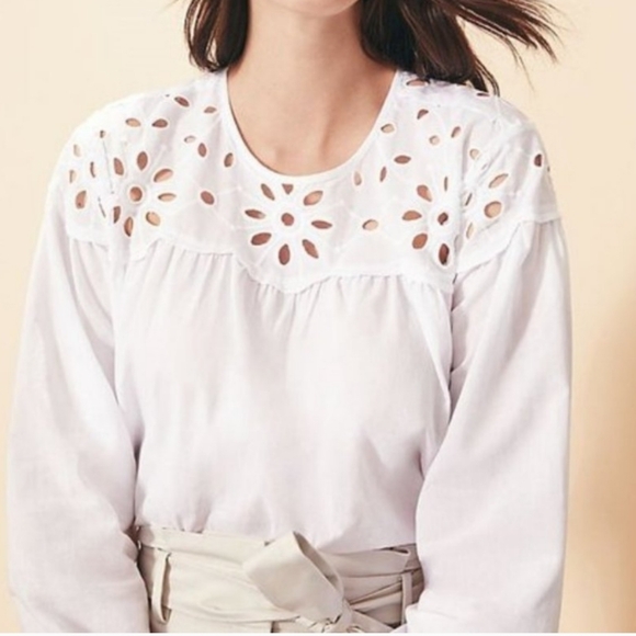 Ann Taylor Floral Eyelet Yoke Top in White Size Small - Picture 1 of 15